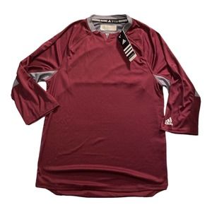 Adidas Climalite Fielders Choice Mens 3/4 Sleeve Baseball Henley Maroon /Gray XS